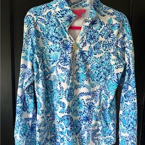 Lilly Pulitzer Pink Label White Top with Blue Floral Trim